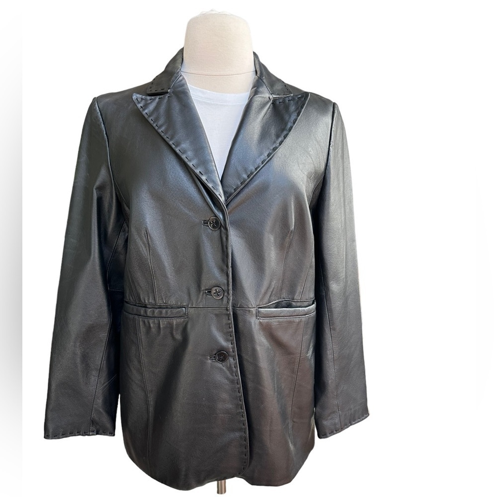 Venezia Jeans Womens Black Button Down Leather Blazer Jackets Size 14/16